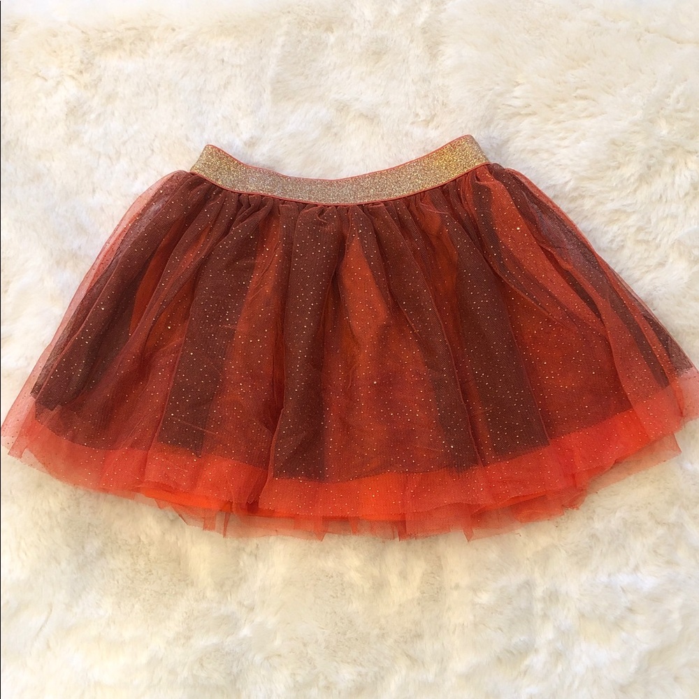 Btween Girls Sparkle Tulle Skirt in Orange and Black with Gold Waistband Size 6